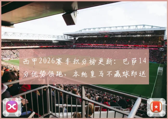 西甲2026赛季积分榜更新：巴萨14分优势领跑，本轮皇马不赢球即送对手夺冠，完整解析争冠形势与后续赛程
